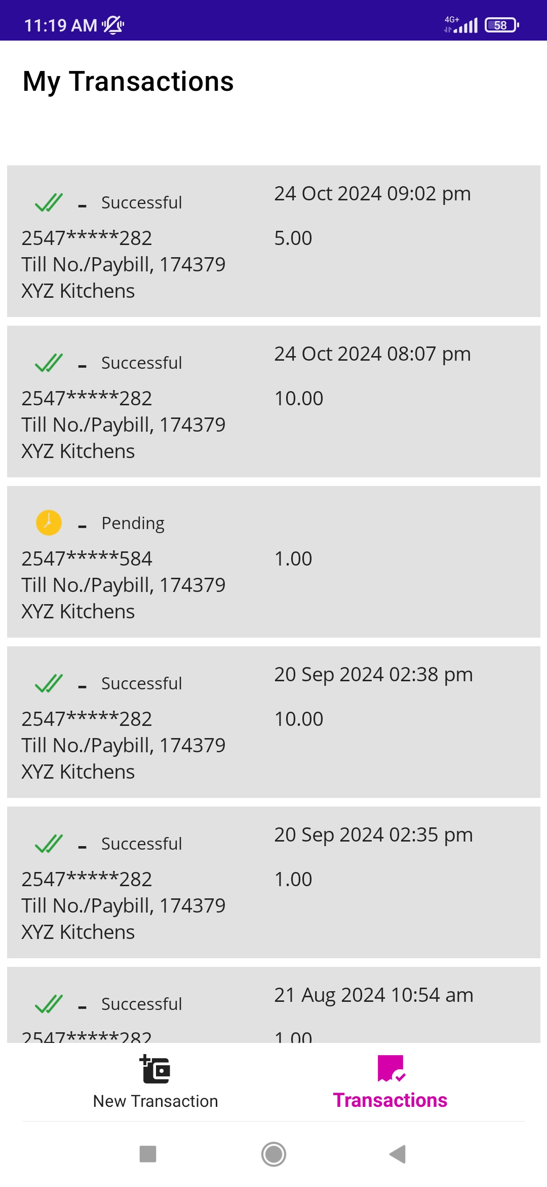 view transactions
